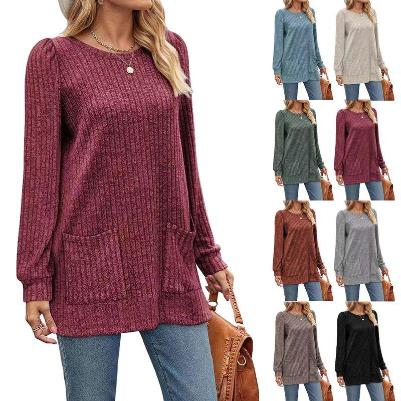 

2025 Pocket Top Loose Casual Bubble Sleeve T-shirt Grey S