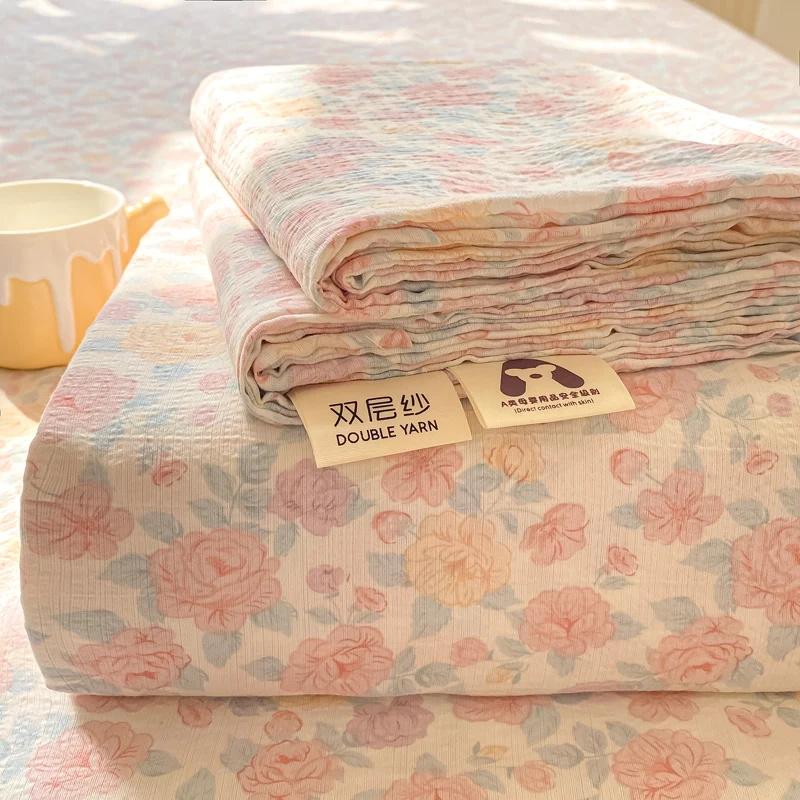 Washed Cotton Fitted Sheet with Elastic Bands Non Slip Adjustable Mattress Cover Printed Pure Cotton Bed cloth Skin-friendly Bed Cover