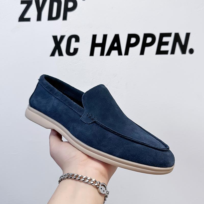 

One-pedal men s shoes flat loafers casual foot cover lazy summer retro solid color leather shoes 8253-W 48 синій