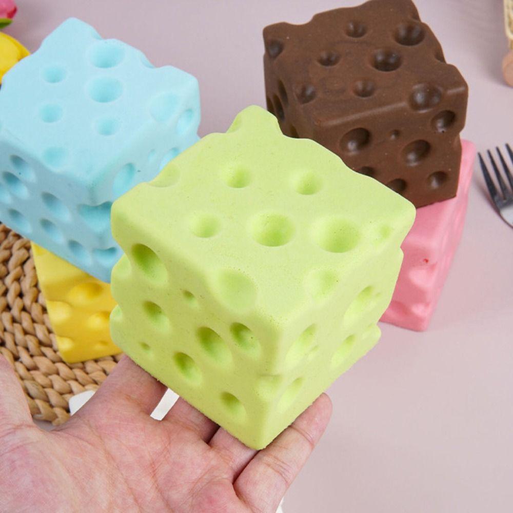PU Slow rebound Cheese Squeezed Cube 5/7cm Cheese Stress Ball Cheese Pinch  Office Desk Toy