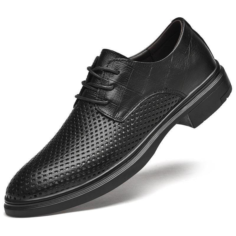 Men s Summer Genuine Leather Breathable Lace-Up Casual Business Shoes 39