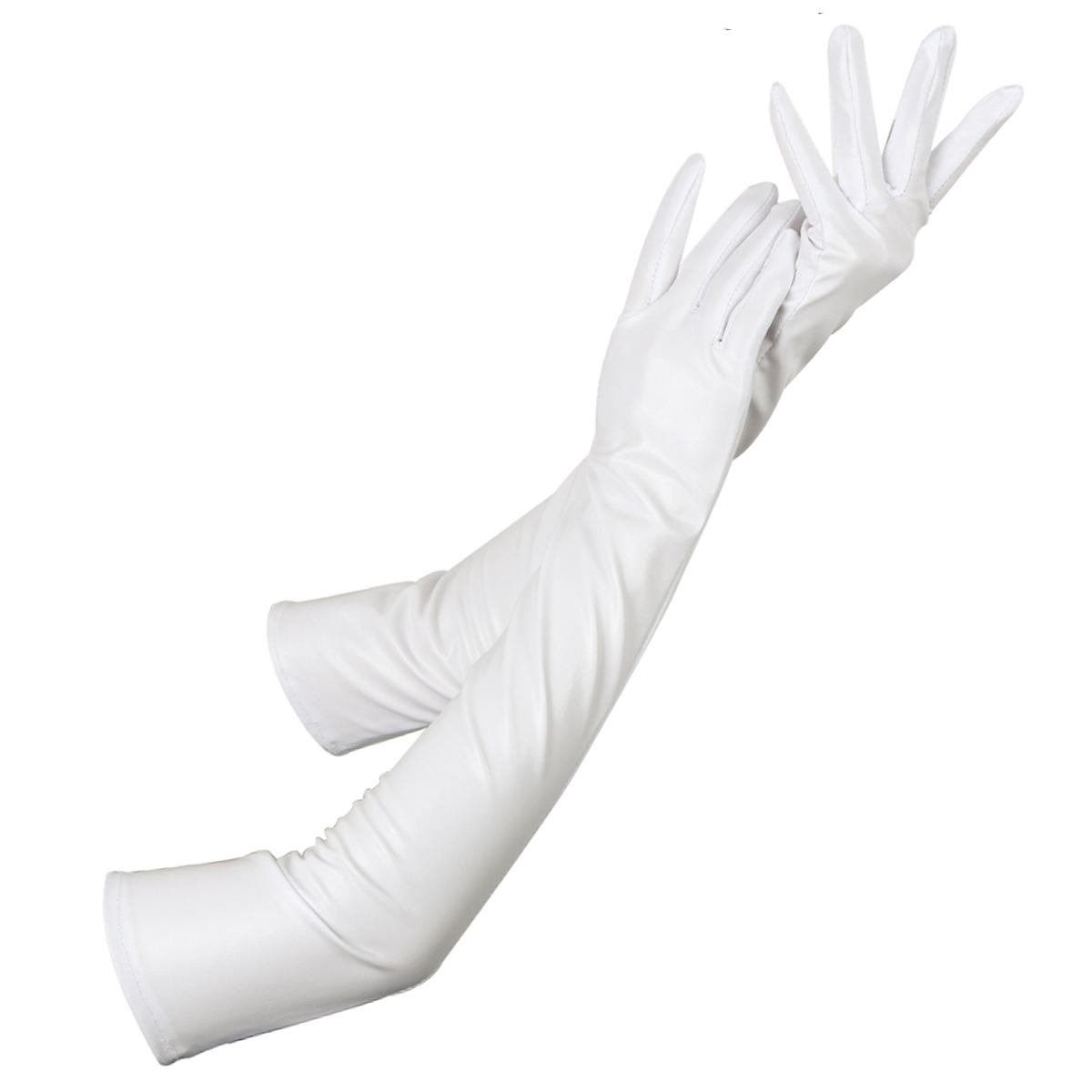 

1 пара женских перчаток из гладкой искусственной кожи, однотонные, с длинными пальцами, эластичные до локтя, для ночного клуба, косплей, реквизит для танцев на пилоне One size белый