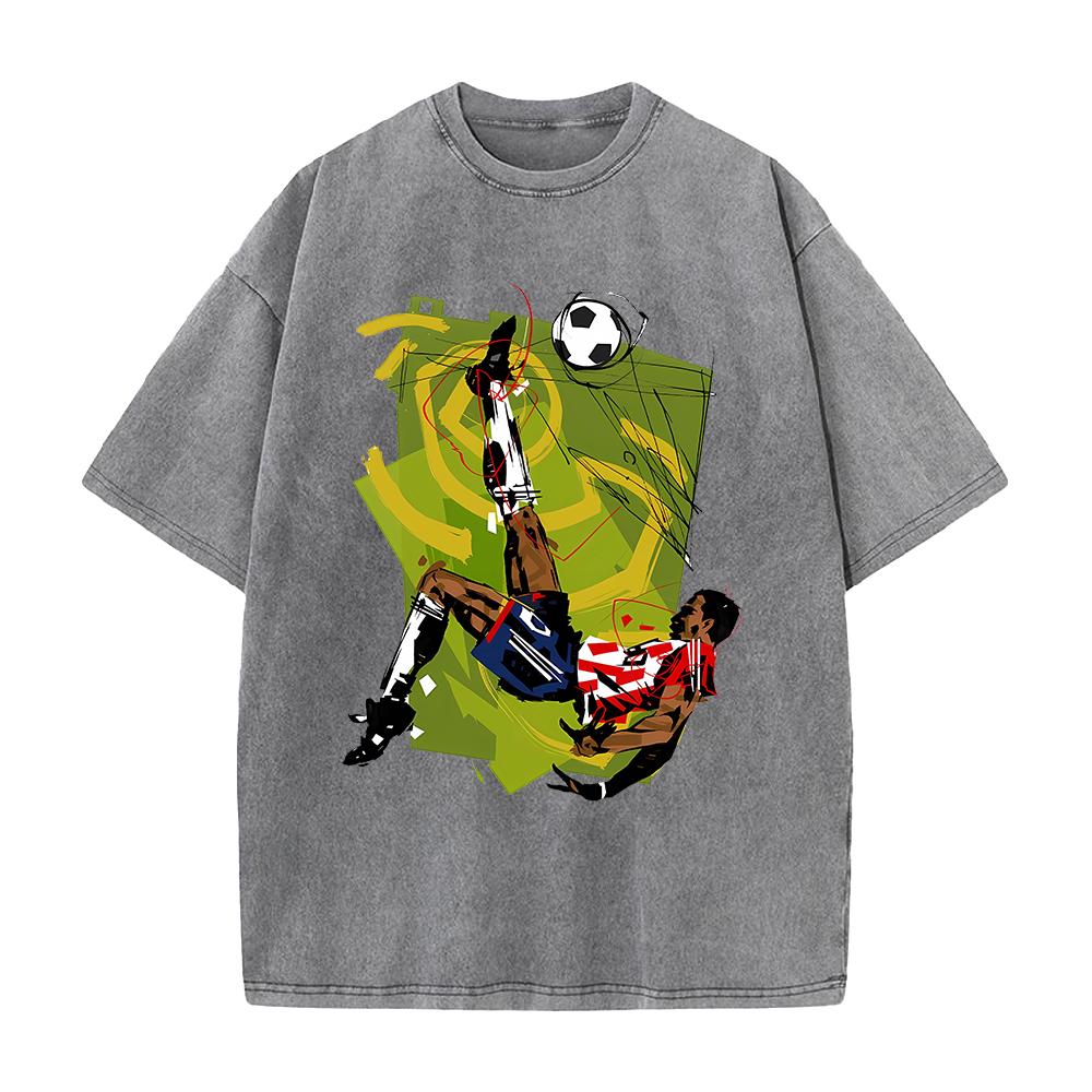 Anime Football Printed T-shirt Vintage Washed Oversized T Shirt Summer Short Sleeve Pure Cotton Tees Tops Clothing