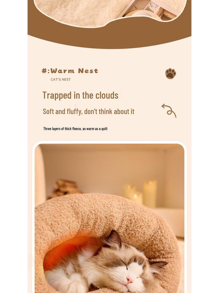 Koselig høst- og vinterkjæledyrrede: Innelukket sovepose og tunnel for katter og små hunder - Ideell for en følelse av trygghet og varme.