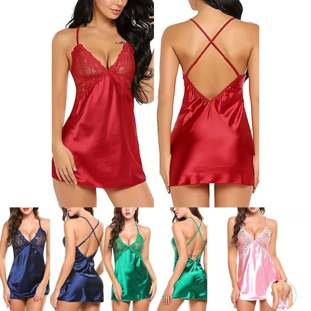 Sexy Women Lady Lace Sleepwear Satin Nightwear Lingerie Pajamas Suit Size Sxl