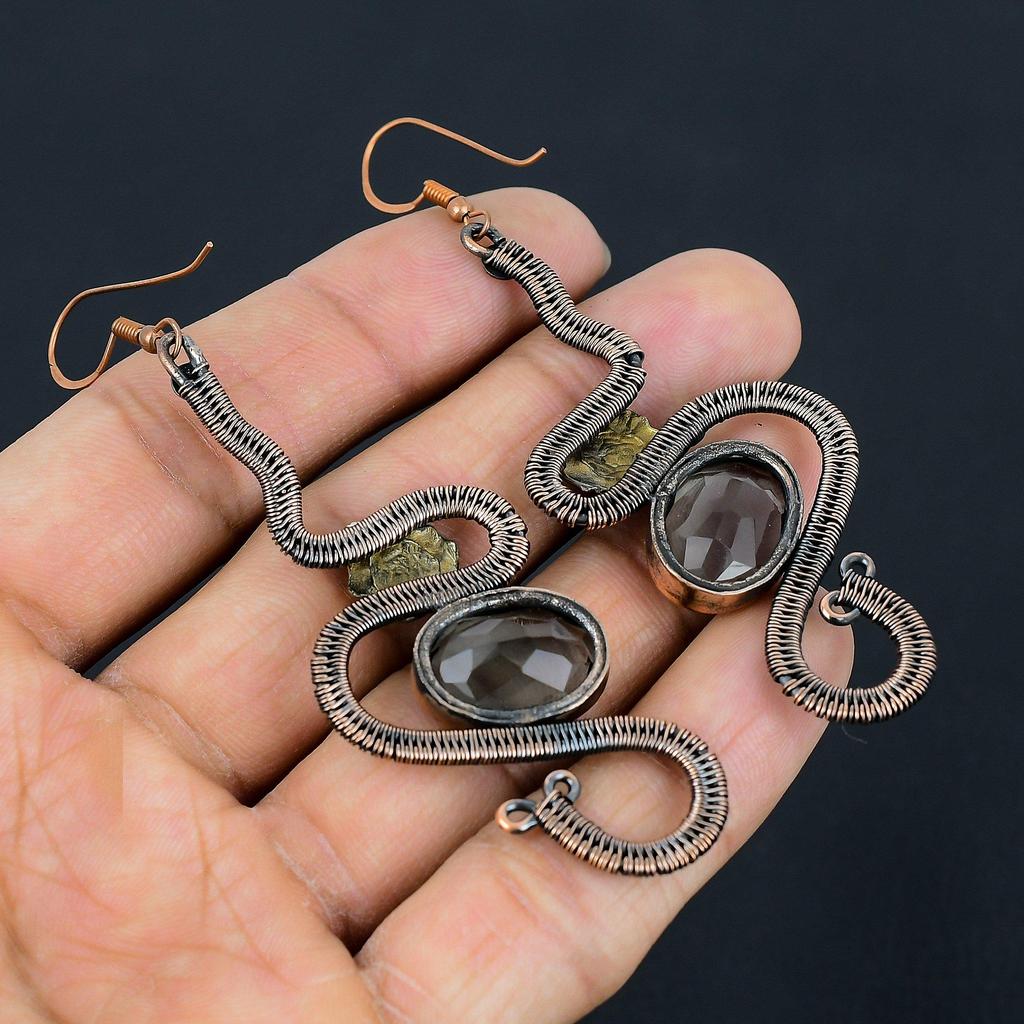 Aqua Apatite Earrings, 999 Copper Wire Wrapped Earrings Handmade Gemstone Jewelry, Gifts For Wife Brand New Earrings