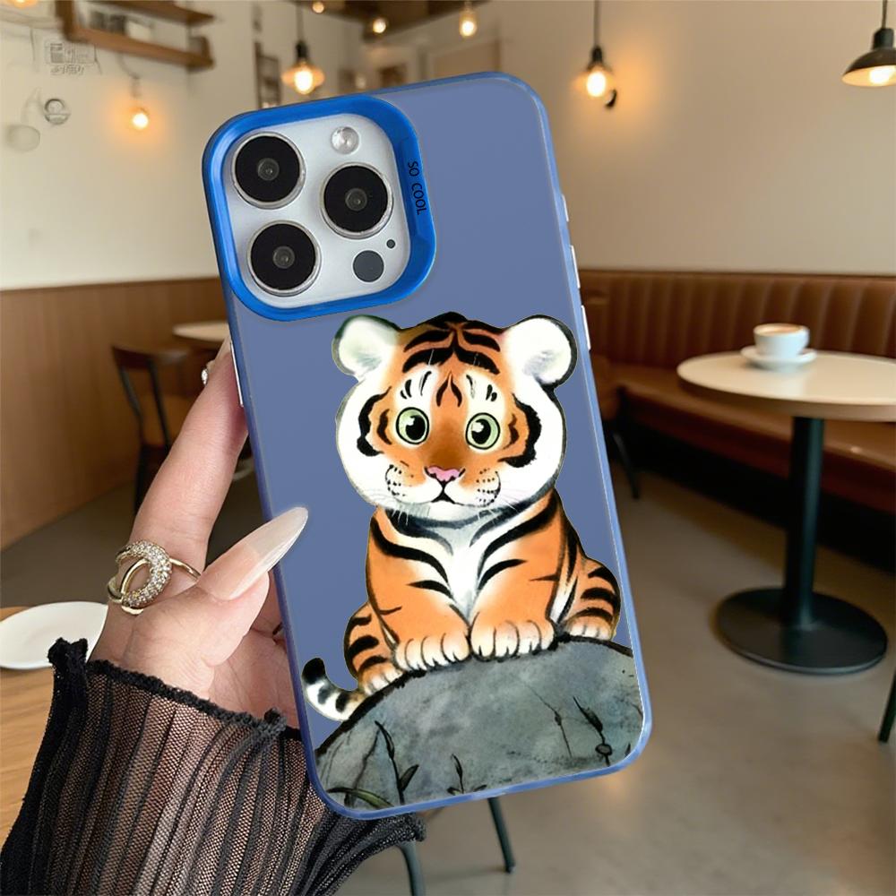 Cute Tiger Cub Illustration Shockproof Phone Case for Iphone 16 15 14 13 12 11 Pro Max/Mini Anti-Scratch Premium Hard Cover
