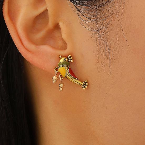 1 Pair Oil Dripping Bird Stud Earrings Hypoallergenic Alloy Enamel Red Bird Bell Earrings Lightweight Women Girls Earrings Fashion Jewelry