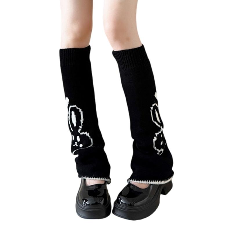 

Aesthetic Knit Leg Warmer With Rabbit Motif Soft Acrylic Leg Sleeve Boot Socks Stretchy Cuffs For Women Girls 1 чёрный
