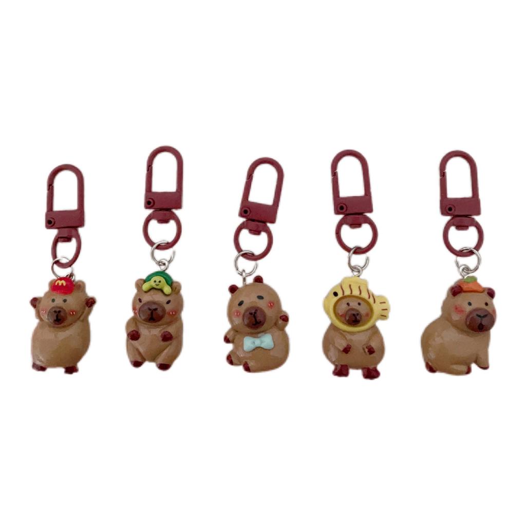 Set of 5/6 Stylish Capybara Keychain Animal Keyring Ornament Lovely Resin Bag Pendant Accessories for Animal Lovers