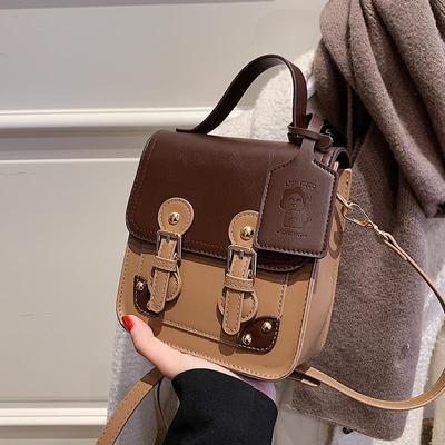 Portable Vintage Bags For Women Small Square Brown Black Studs Flap Satchels Bags