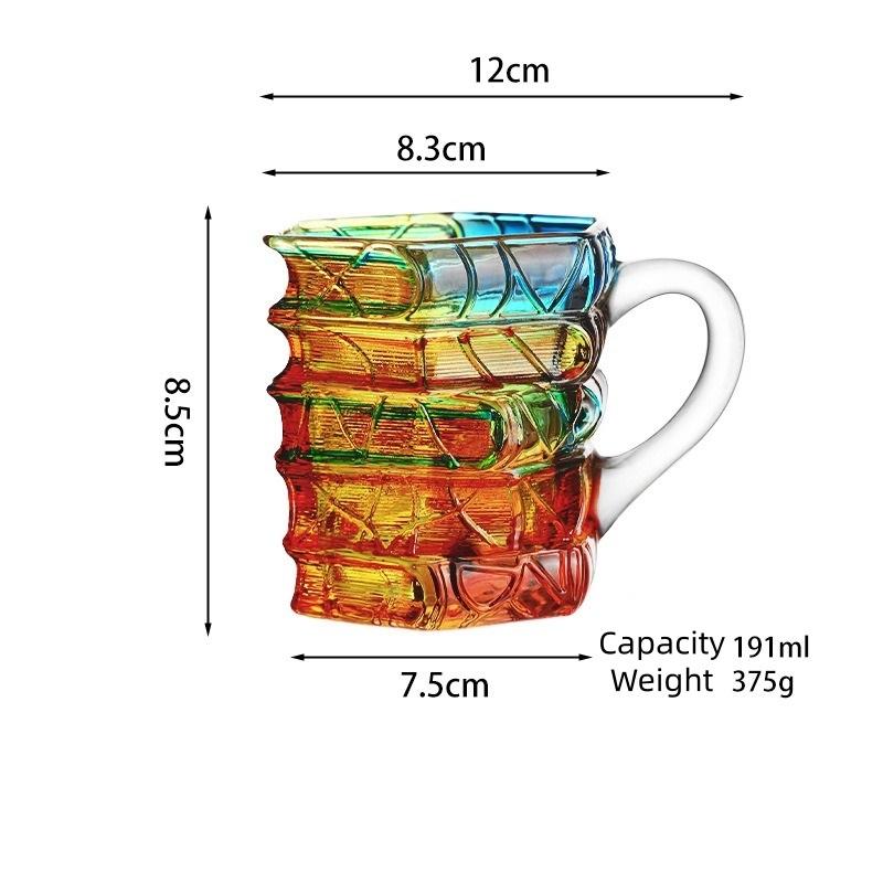 Colorful Stacked Books Shaped Glass Mug, Hand-Painted Stained Glass Style Coffee Cup