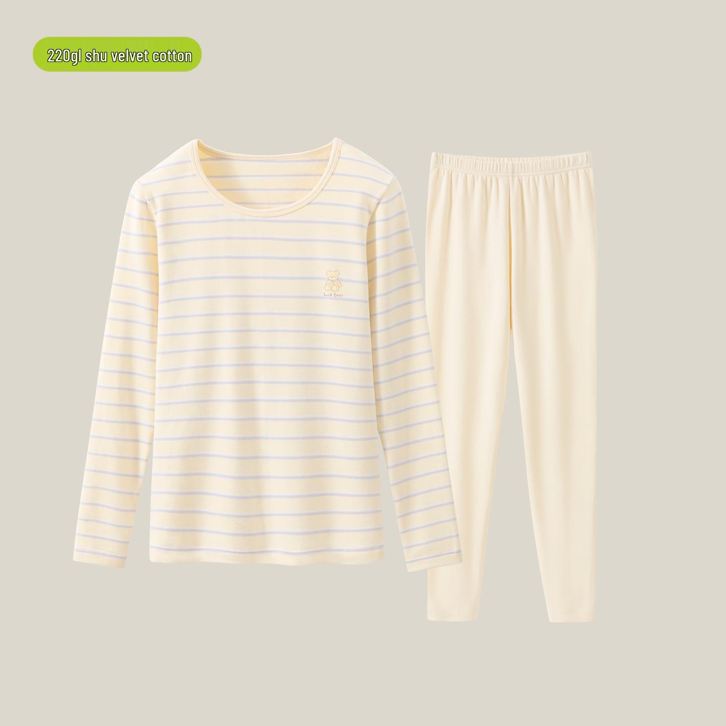 

Полосатый осенний комплект нижнего белья и низа для девочек-подростков – Двусторонний начесанный хлопок, базовый слой XL