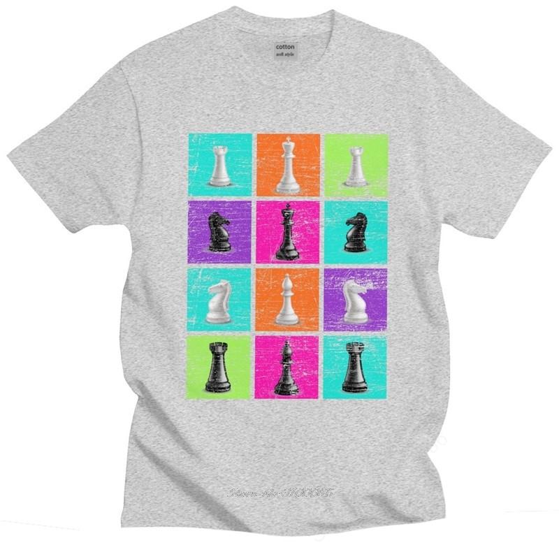 Retro Chessmen Chess T-shirt Men Cotton Chess T Shirt Chessboard Game Tee Tops King 60s Board Game Horse Fan Player Tshirt