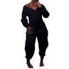 Damen einfarbiger Jumpsuit Schlaghose eng V-Ausschnitt sexy langärmliger Jumpsuit