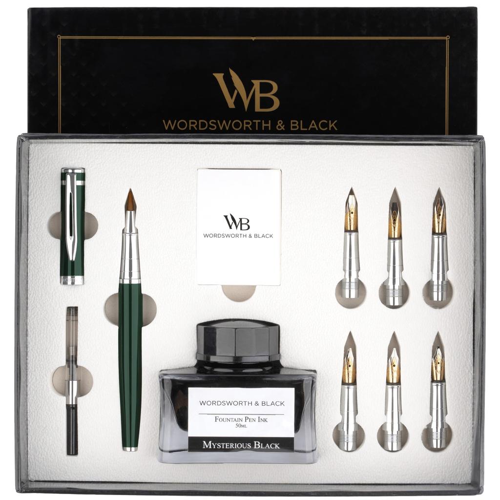 Wordsworth Black Calligraphy Pen Gift Ink 6 Ink Ink Refill 6 Replacement Premium Smooth Writing Pen & Set, Bottle, Cartridges, Converter, Nibs,