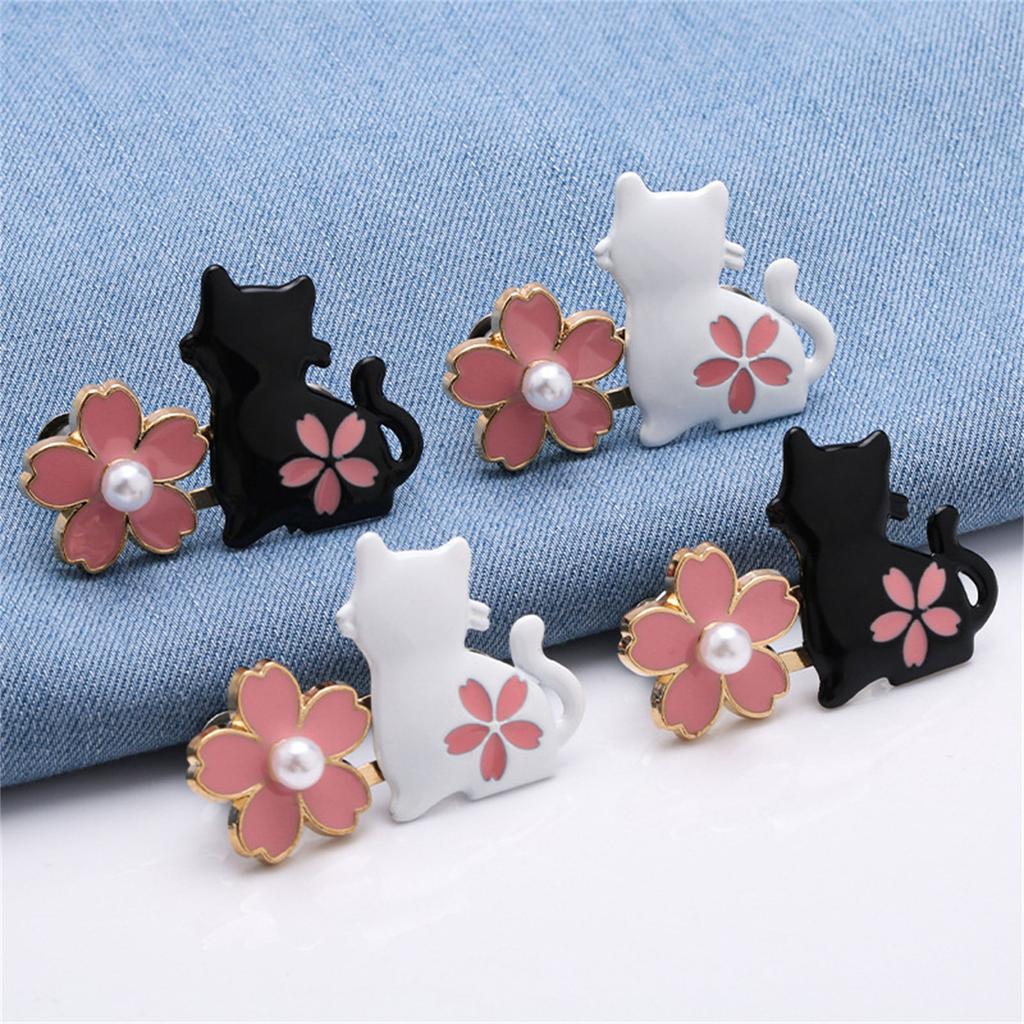 2 Pairs Jeans Button Pins Flower Cats Waist Buckles Detachable Trousers Waist Tightener Adjustable Trouser Button Pins