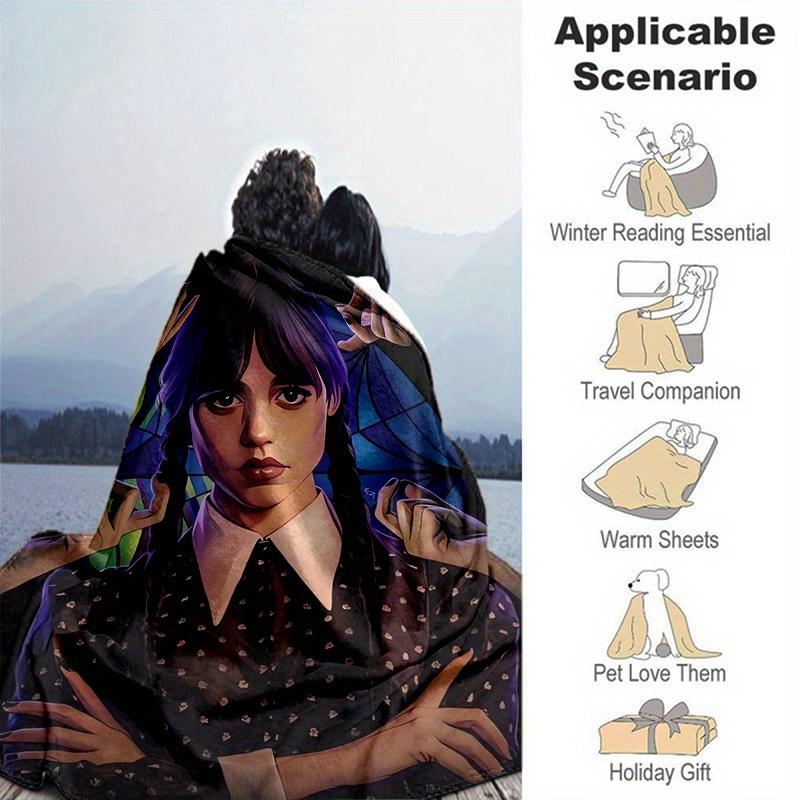 1pc, Add a Touch of Gothic Charm with Our Home Decor Blanket: Perfect Gift for Fans! Flannel Throw, Ideal for Bedroom, Living Room, Travel, Camping, C