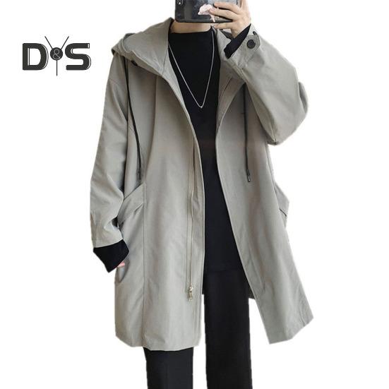 

Мужская ветровка с капюшоном, длинным рукавом, застежкой-молнией, тренчкот с карманами, однотонная, свободного кроя, верхняя одежда средней длины M зелёный/серый