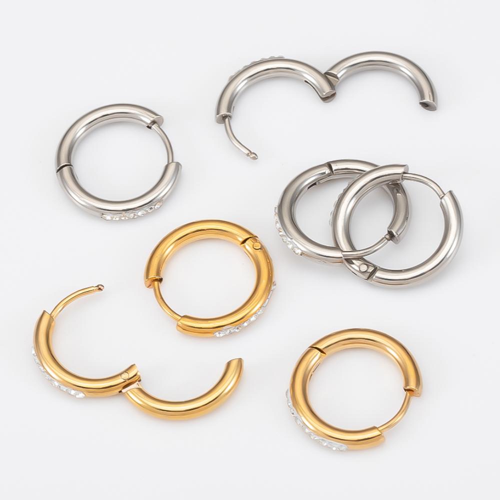 2pcs 4pcs Stainless Steel Hoop Earrings Transparent Crystal Beads Round Ear Clip Fashion DIY Jewelry Earrings Supplies Wholesale