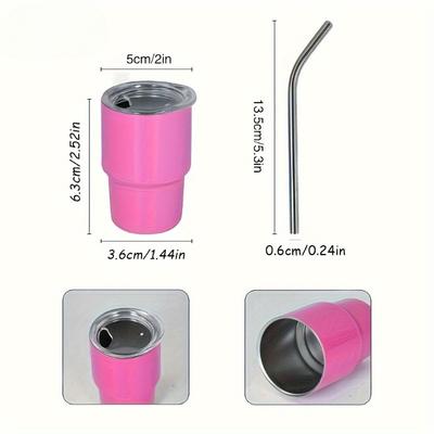1pc60ml/2oz Durable Stainless Steel Mini Cups – Portable & Leak-Proof with Straw – Ideal for Outdoor Camping, Travel,