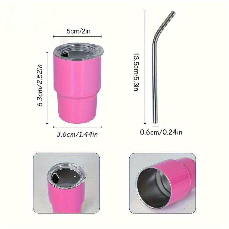 1pc60ml/2oz Durable Stainless Steel Mini Cups – Portable & Leak-Proof with Straw – Ideal for Outdoor Camping, Travel,