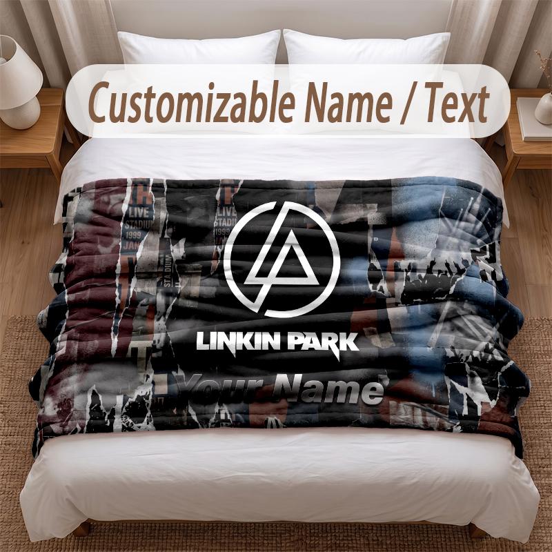 Linkin Park Printed Flannel Blanket Custom Name Text Soft Warm Throw For Bedroom Holiday Gift