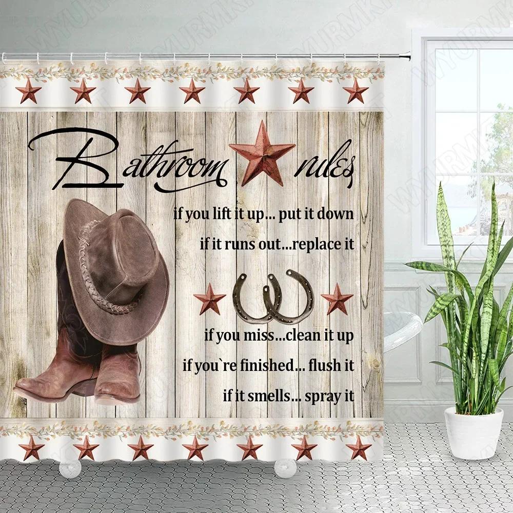 Vintage Dřevěná Prkna Sprchové Závěsy Retro Cihlová Zeď Pouliční Světla Farma Vrata do Stodoly Zelené Listy Rostlina Látka Domácí Koupelnová Dekorace