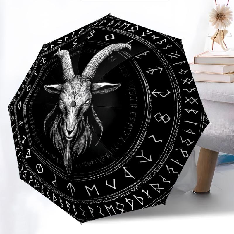 0106 Runic Sheep Head  pattern, automatic folding umbrella, portable and foldable design, 8 ribs, a Christmas or birthday gift.