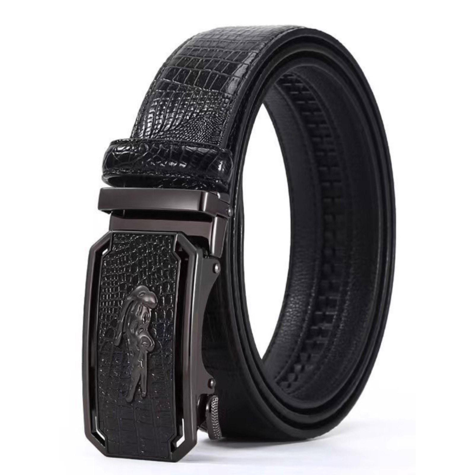 2025 Herren-Ledergürtel, Automatikschließe, Krokodilleder-Muster, Business Casual, Rindsleder-Hüftgürtel für mittlere und ältere Menschen. 120 cm black