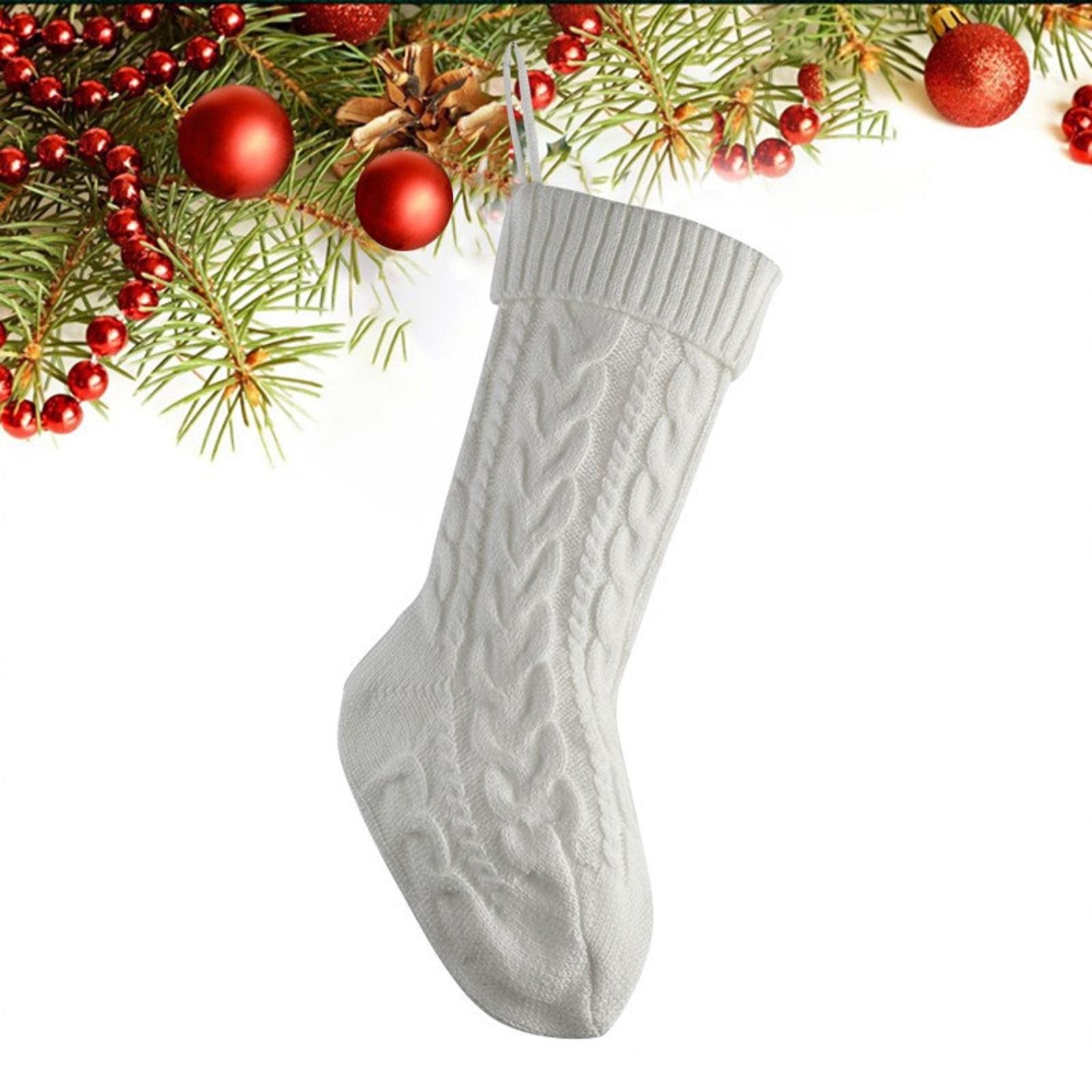 

Cute Christmas Stocking, Solid Color Dough Twists Knitting Stockings Christmas Stockings Pendant Christmas Stocking For Fireplace, Shop Window, One Size белый