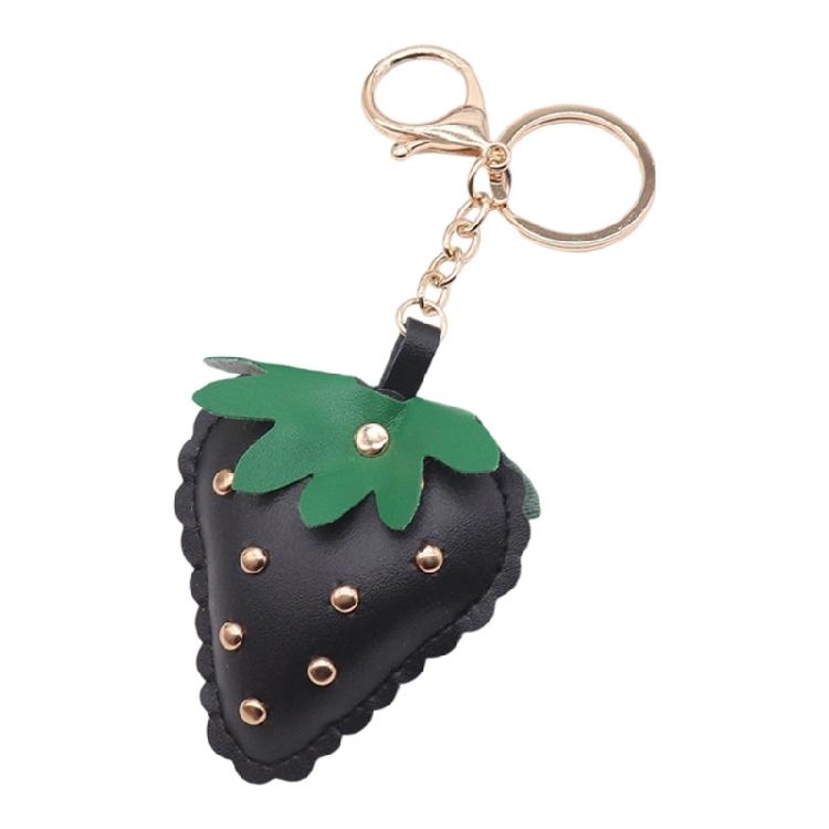 Compact Studded Strawberry Car Keychain PU Leather Accessory Handmade Key Chain Accessories For Everyday Use