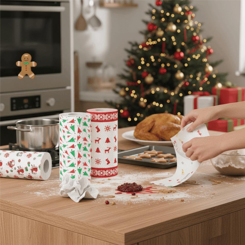 Disposable Christmas Kitchen Paper Thick Three-Layer Wet Dry Dual-Use Household Roll Paper Christmas Paper Towels