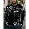 Fashionable Graffiti Letter Print Round Neck Long-sleeved T-shirt Street Style Casual Loose Fit Unisex Basic Pullover