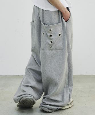 SCALLYWAG Summer Mega Wide Eyelet Training Pants [Grey]