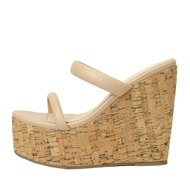 Liyke Fashion Brand Peep Toe Wedges Slippers For Women Wooden Thick Bottom Platform High Heels White Sandals Leisure Slide Shoes