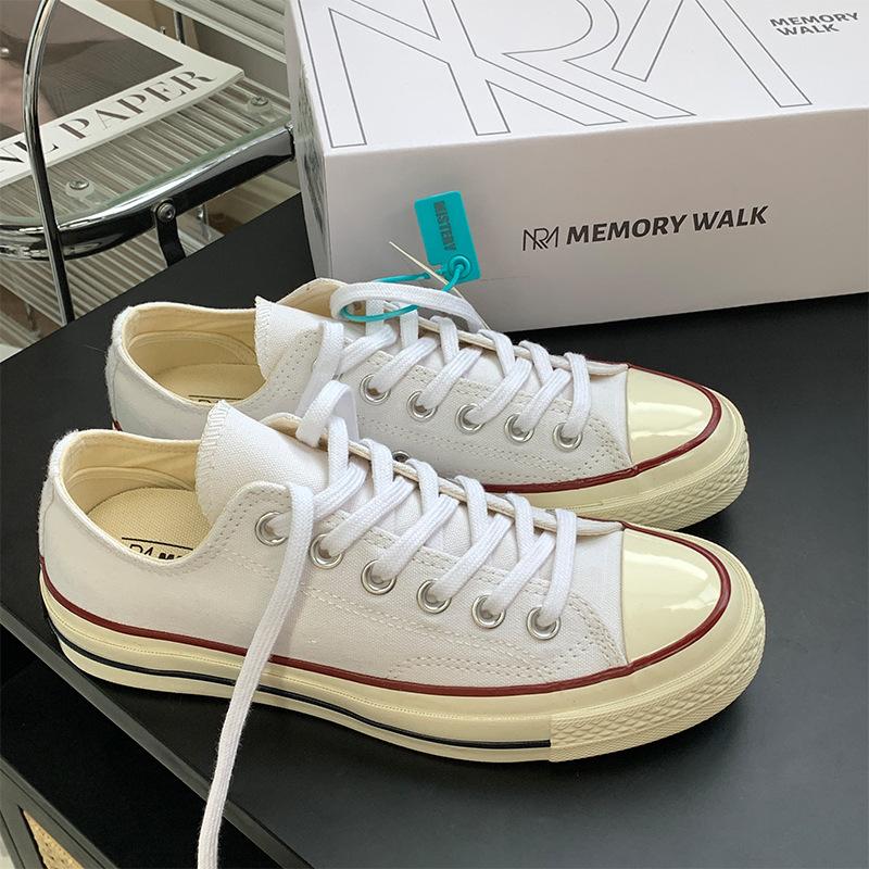 S white low-top canvas shoes men's retro women's shoes pointed student board shoes classic trendy shoes