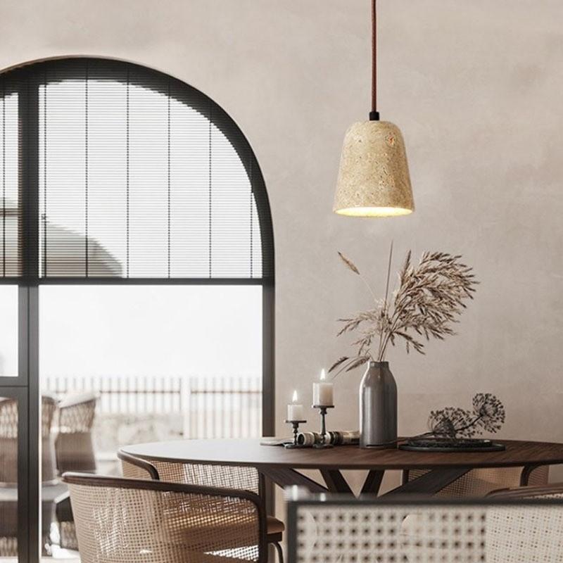 Small Pendant Lamp LED Retro Yellow Hole Stone Bedside Bedroom Dining Room Lighting Hanging Lamp Pendant Light