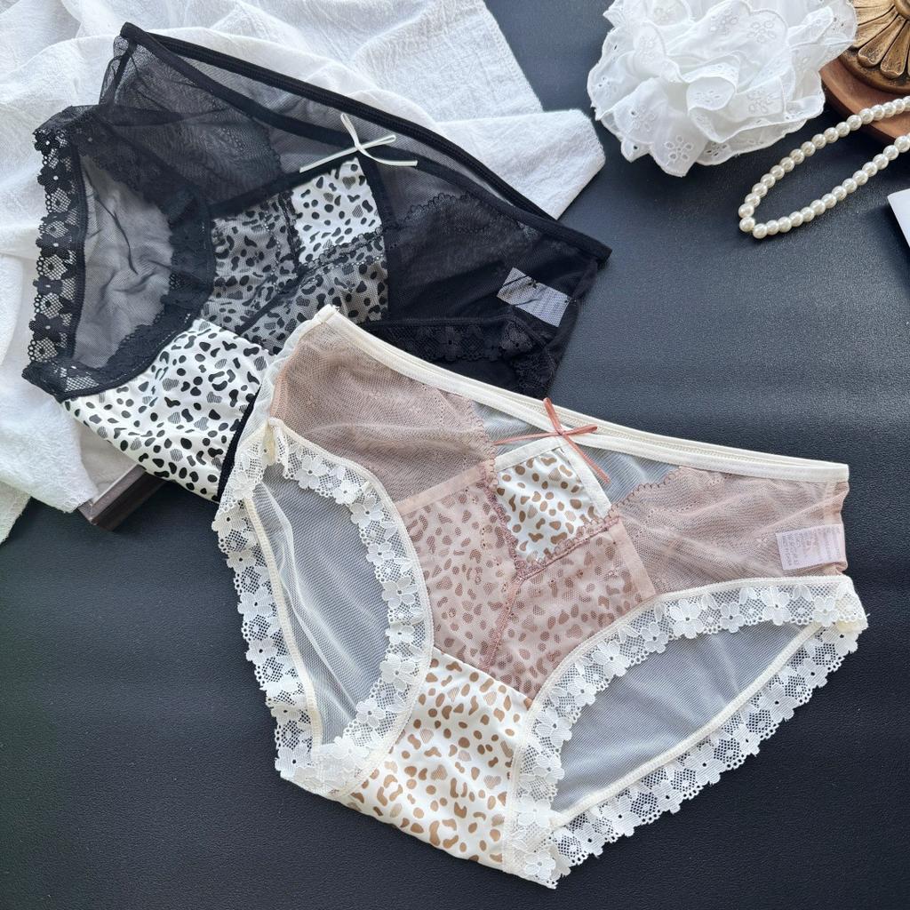 Women's Summer Sexy Leopard Print Hollow Ice Screen Lace Briefs