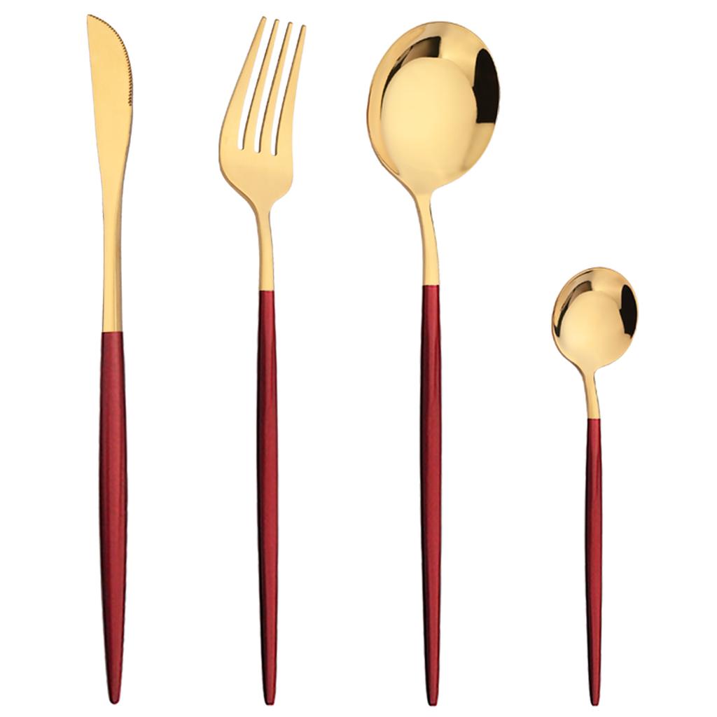 Westliches 4-teiliges Gold-Geschirr-Set, Messer, Gabel, Kaffeelöffel, Besteck, Edelstahl, Geschirr, Besteck, Kiechen-Besteck