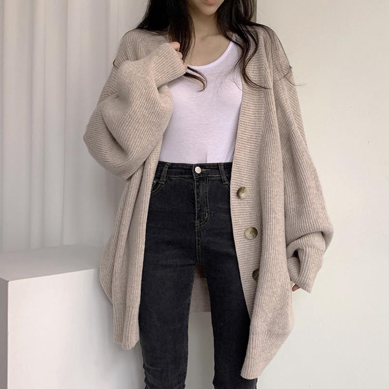 Cardigan Sweater Coat Women Knitted Jackets Autumn Winter Fashion Female Long Sleeve V-neck Loose Casual Sweaters Cardigans