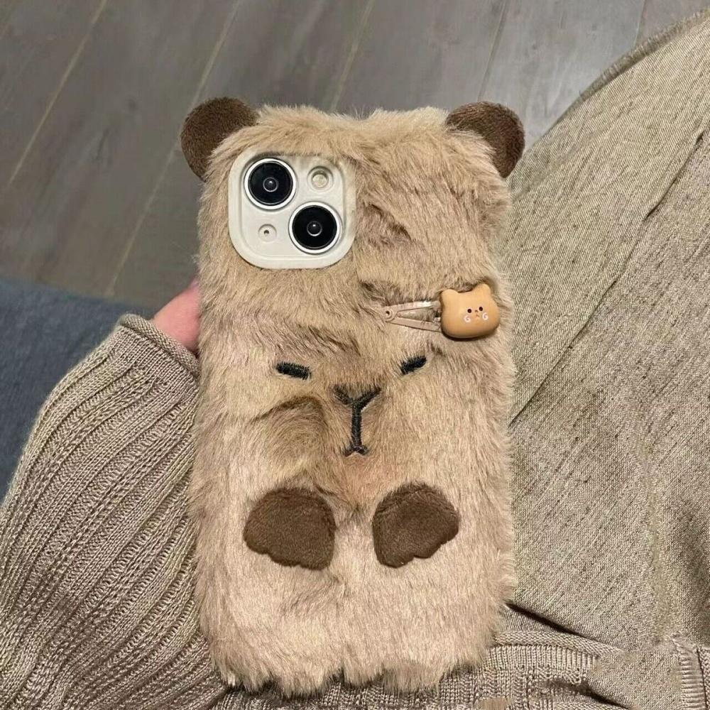 

Luxury Capybara Fluffy Fur Phone Case Protection for IPhone17 Air 16 Pro Max 15 14 13 12 11 Lovely Plush Velvety Shell iPhone Air