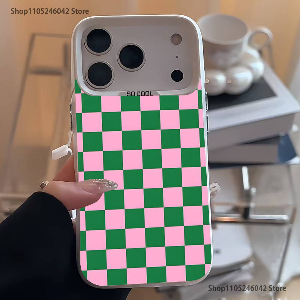 

Checkered Pattern White Matte Shockproof CoverPhone Case For iPhone 17,16,15,14,13,12,11,Pro,XS,Max,Plus,Mini,SE4,E iPhone13mini
