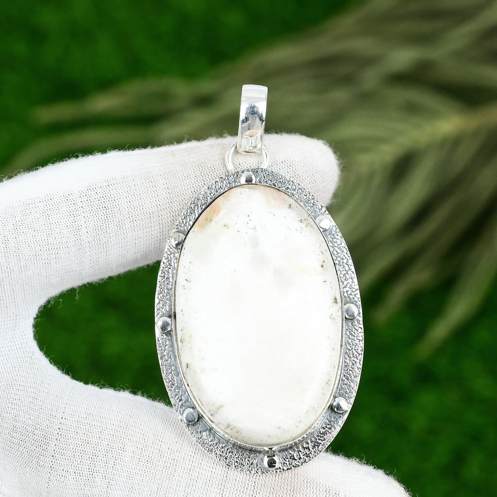 Memorial Day Deal Sterling Silver Oval Natural Scolecite Bezel Pendant Jewelry