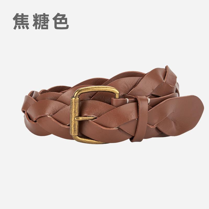 Belt Korean Version Hipster Pin Buckle Braided Belt Genuine Leather Cowhide Women's Belt Lazy Free Punching