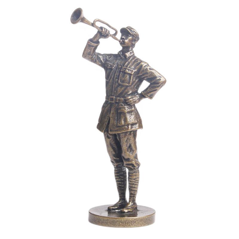 Brass Long March Red Soldier Statue Ornament Patriotic Theme Eighth Route Army Trumpeter Anti-Japanese War Commemorative Co