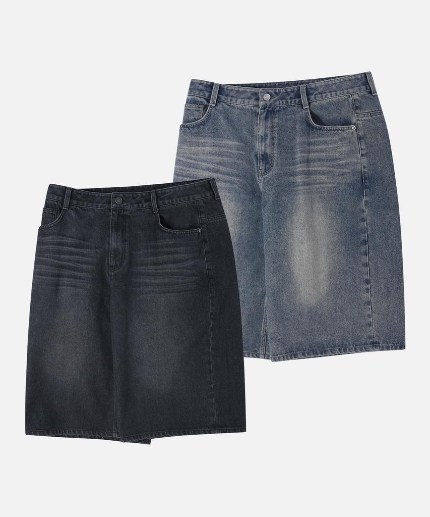 GROOVE RHYME Washed Denim 3/4 Length Bermuda Shorts (Lrbmcdh760M)