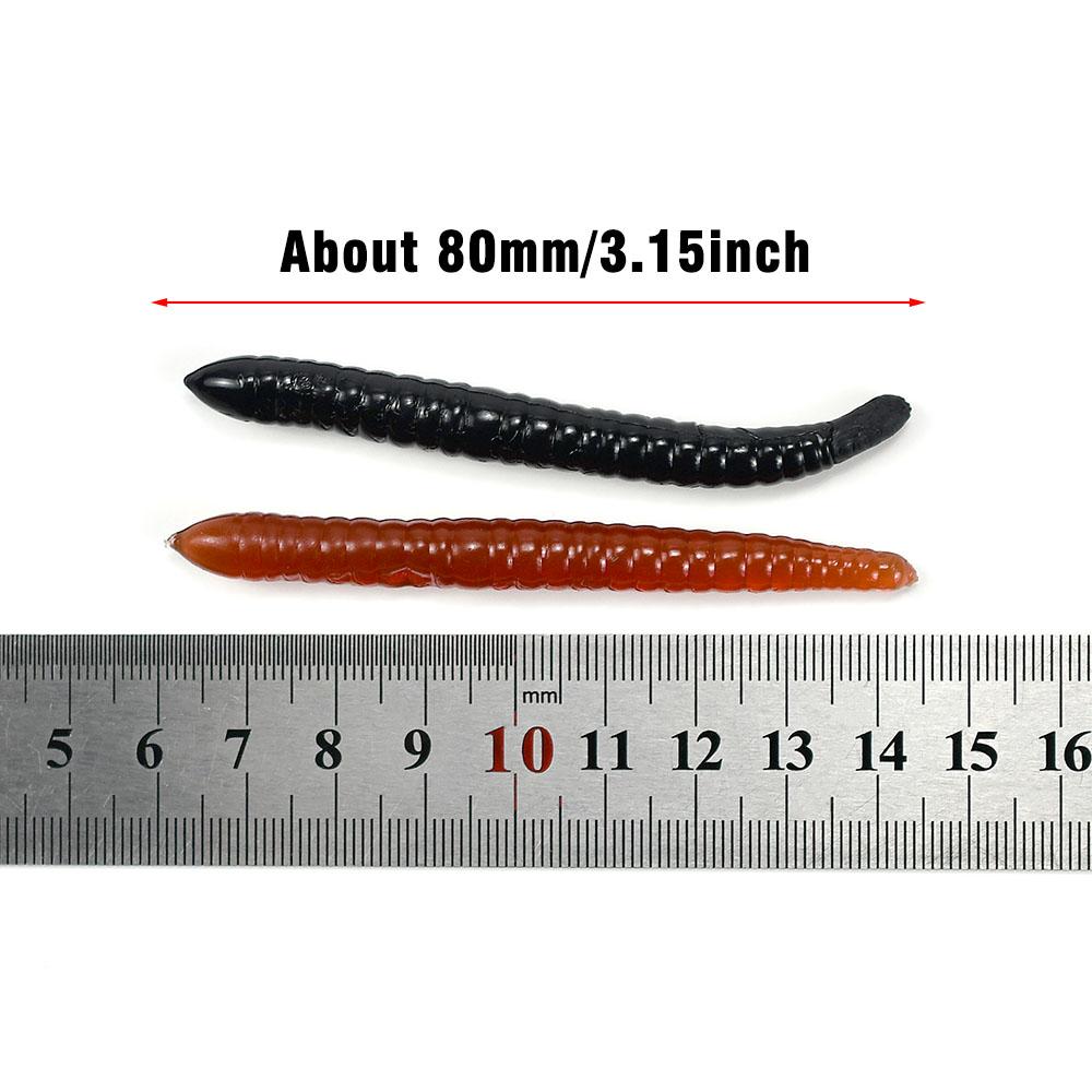 10Pcs 80mm 2.6g Worm Soft Bait Earthworm Salt Scent Infused Realistic Wriggle High-Elastic Soft Noodle Worm Lure Durable