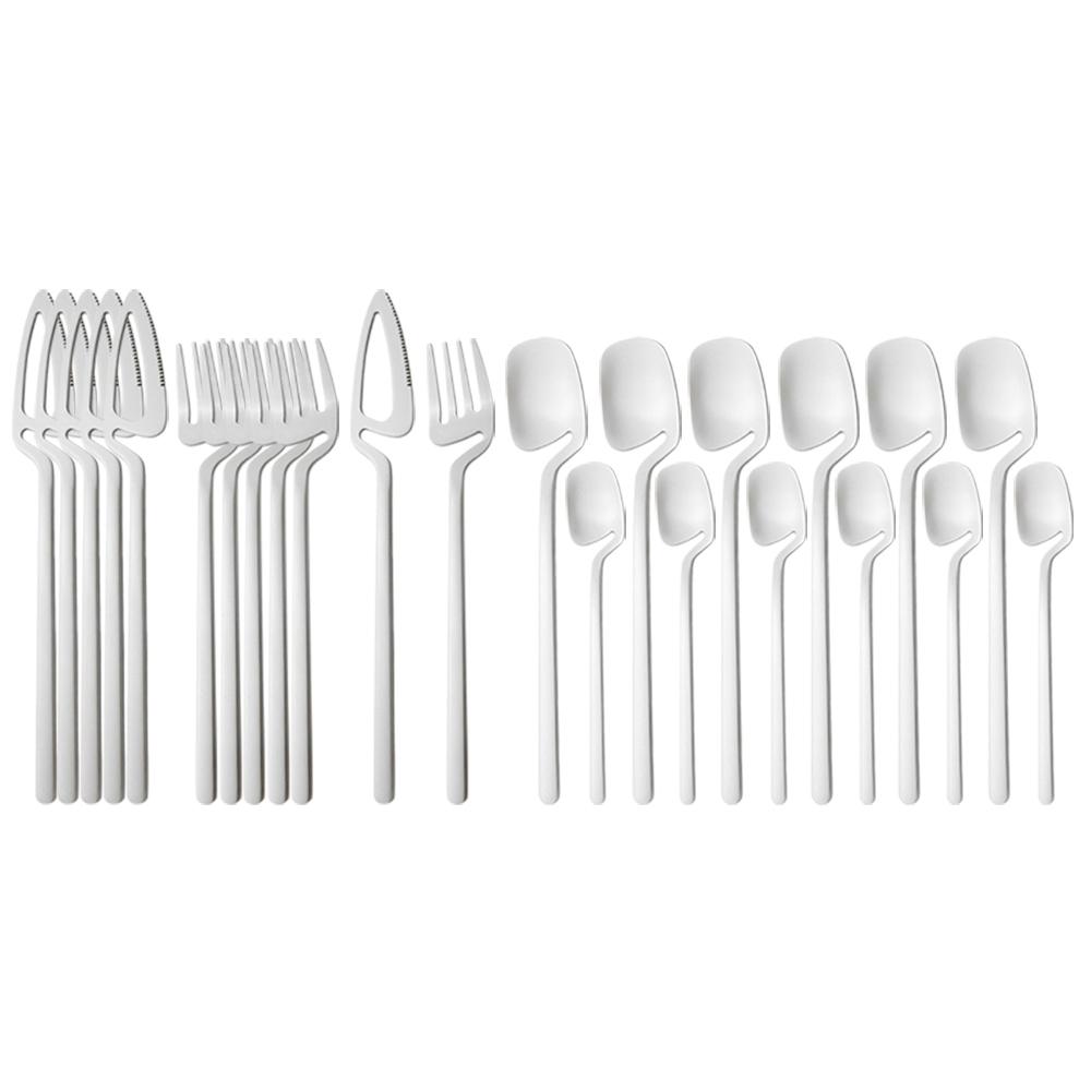

24Pcs Creative Stainless Steel Tableware Set Colorful Handle Cutlery Set Knife Fork Tea Spoon Dinnerware Home Kitchen Silverware серебряный