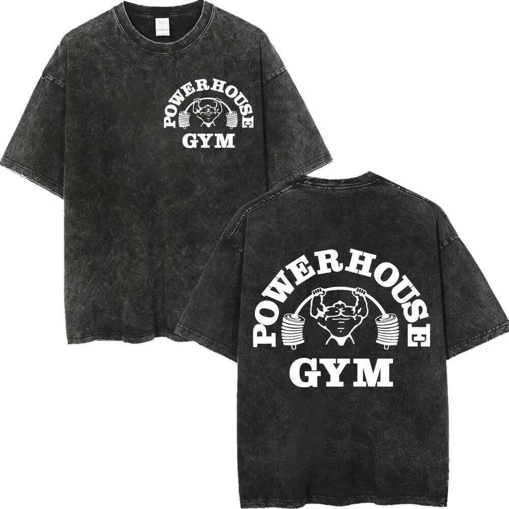 T Powerhouse Gym Logo Double Sided Print T-shirts High Quality Fashion Retro Washed T-shirt Men Women Casual Loose Cotton T Shirts X260128 S разноцветный